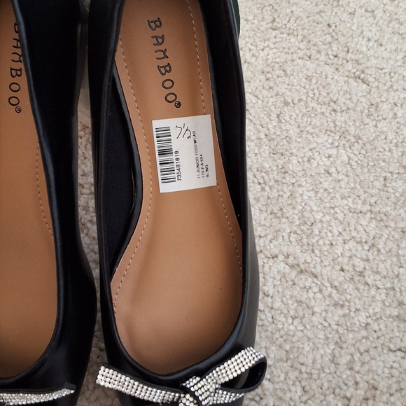 SOLD!!!Bamboo NWT, #2 Pair, 7.5, Woman's Black White Rhinestone Flat Dress Shoes - Picture 6 of 10